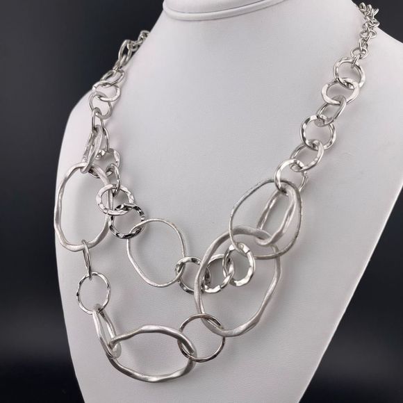 Chico’s Modernist Double Chain Link Silver Tone NECKLACE 19-23” adjustable - Picture 2 of 3
